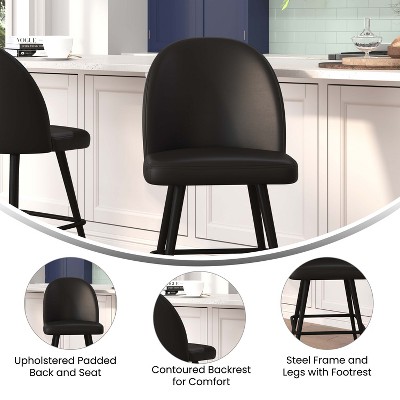 Modern Armless Black Leathersoft Counter Stools with Steel Frame