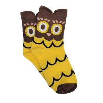 Colorful Owl Crew Socks (Women's Sizes Adult Medium) - Yellow and Brown from the Sock Panda