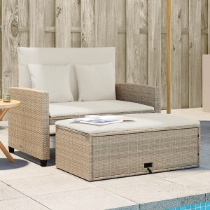 Patio Sofa with Cushions 2-Seater  Poly Rattan vidaXL - 1 of 4