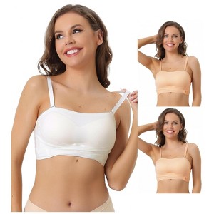 INSPIRE CHIC Women's Strapless Breathable Wirefree Adjustable Straps Push-up Removable Pad Bralettes 3 Packs - 1 of 4