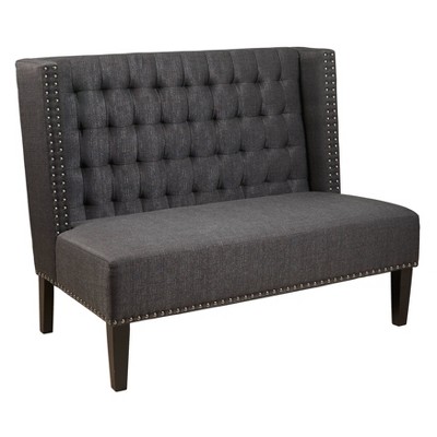 Tufted Nailhead Trim Entryway Bench Anthracite Gray - HomeFare