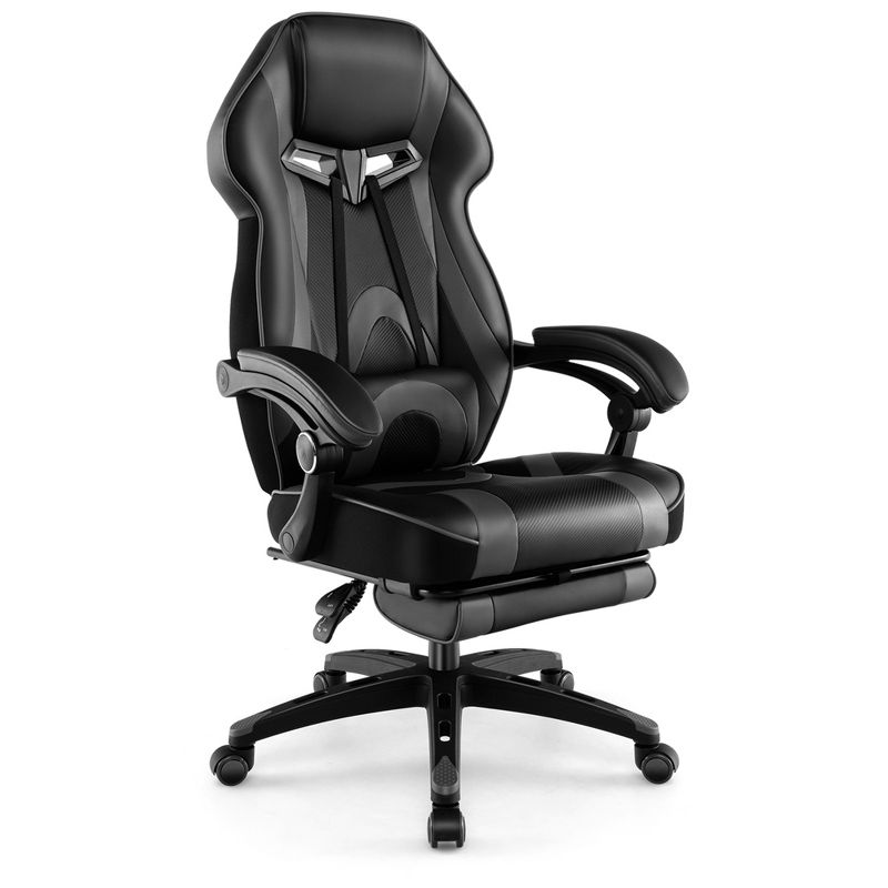 Costway Adjustable E-Sports Racing Style Chair with Padded Headrest, Lumbar Support Blue/Black/Grey/Red, 1 of 11