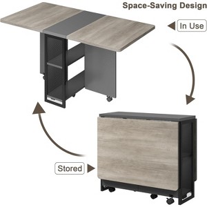 Space Saving Folding Dining Table with 2 Tier Storage-Extendable Drop Leaf Farmhouse Kitchen Dining Room Tables Set for 4, - 1 of 4