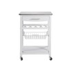 Wooakway 33.5"H Indoor Kitchen Island Trolley Serving Cart with Stainless Steel Marble Top Underneath Drawer Basket Wine Rack Lockable Casters - 3 of 4