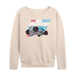Women's - Hot Wheels - Valentine's Epic Lightweight French Terry Wide Neck Long Sleeve Shirt - 1 of 4