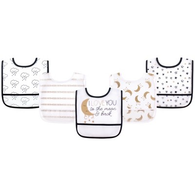 Yoga Sprout Baby Waterproof PEVA Bibs 5pk, Metallic Moon, One Size