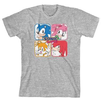 Sonic The Hedgehog Characters Squares Boy's Athletic Heather T-shirt