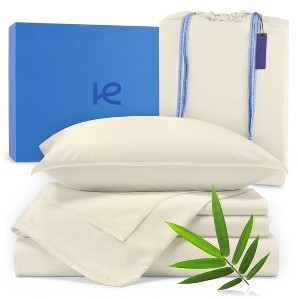 Kickoff Home Viscose from Bamboo Sheets Set 300 Thread Count 100% Organic Bamboo Viscose Cooling Bedding Sheets Hot Sleepers, Flat, Fitted, Pillowcase - 1 of 4
