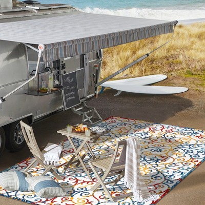 Mediterranean Trellis Blue Rectangular Washable Indoor/Outdoor Rug