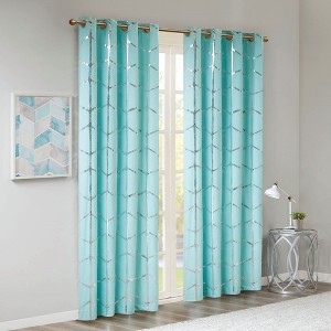 Total Blackout Metallic Print Grommet Top Curtain Panel(Only 1 Pc Panel) - 1 of 4