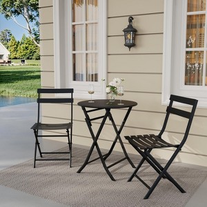 3-Piece Outdoor Bistro Set, Foldable Steel Table & 2 Chairs, Rust-Resistant Patio Café Set for Balcony, Porch, or Garden – 330lb Capacity - 1 of 4