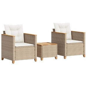vidaXL 3-Piece Beige Poly Rattan Acacia Wood Bistro Set, Patio/Garden Furniture with Cushions - 24"x26.4"x27.2" - 1 of 4