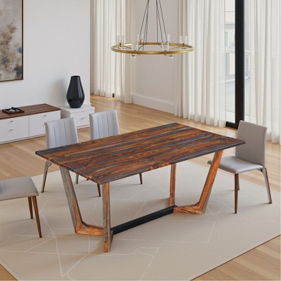 Royal Hampton 67 Inch Rectangular Sheesham Wood Dining Table with Black Metal Trestle Base