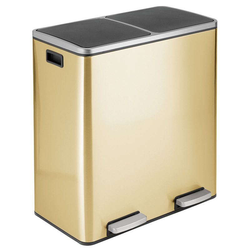 mDesign Metal Steel 60-Liter Large Dual Compartment Step Trash Can, 1 of 8