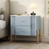 Lirago Blue Modern Nightstand with 2 Drawers Fluted Bedside Table with Gold Legs Handles Multi-Functional End Table 21.6"H x 15.75"D x 21.6"W - 2 of 4