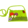 Slickblue Handmade Moss-Green Bag - 5.9"x7.8" with Mushroom Scene, Flower, and Ladybugs, Zipper Closure and 44" Strap - 2 of 3