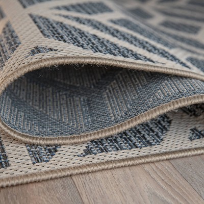 Blue and Beige Geometric 5' x 7' Indoor/Outdoor Area Rug