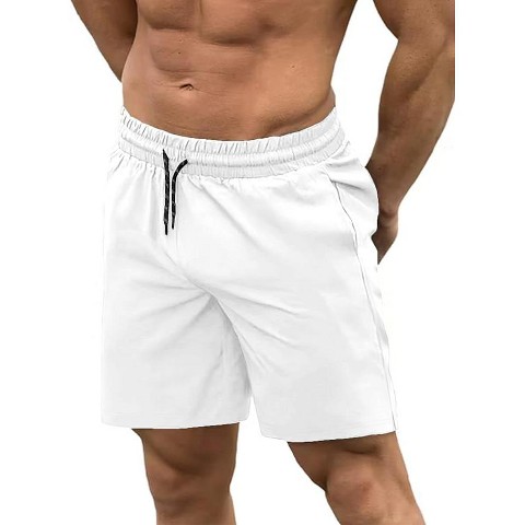 COOFANDY Men Swim Trunk with Compression Liner 2 in 1 Swimwear Bathing Suit Quick Dry Board Short White S