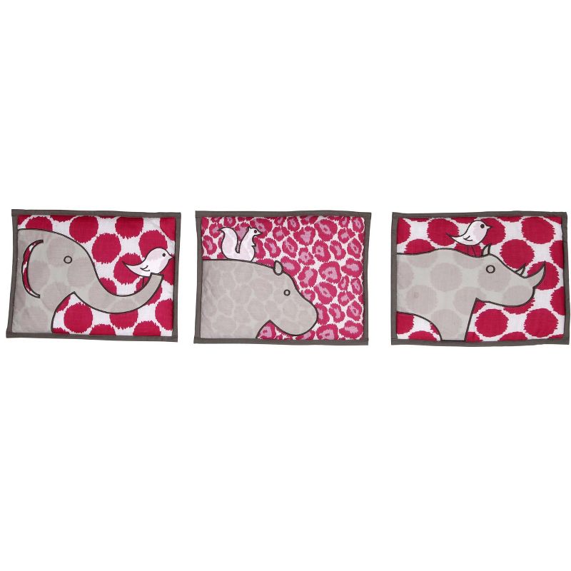Bacati - Ikat Dots Leopard  Pink Grey Muslin Girls 10 pc Crib Set with wall hangings & Mobile, 2 of 9