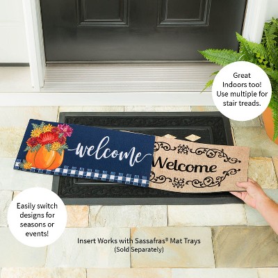 Fall Welcome Mat with Pumpkin and Mums Design