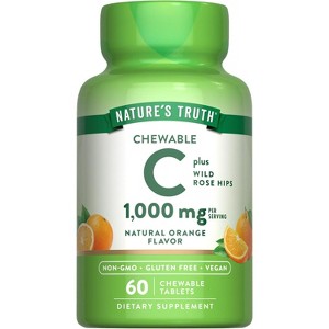 Nature's Truth Chewable Vitamin C 1000mg | with Wild Rose Hips | 60 Chewable Tablets | Natural Orange Flavor - 1 of 4