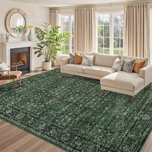 Washable Vintage Floral Distressed Rugs, Low Pile Non Slip Carpet, Soft Mat for Living Room Office Kitchen Laundry Hallway Entryway - 1 of 4