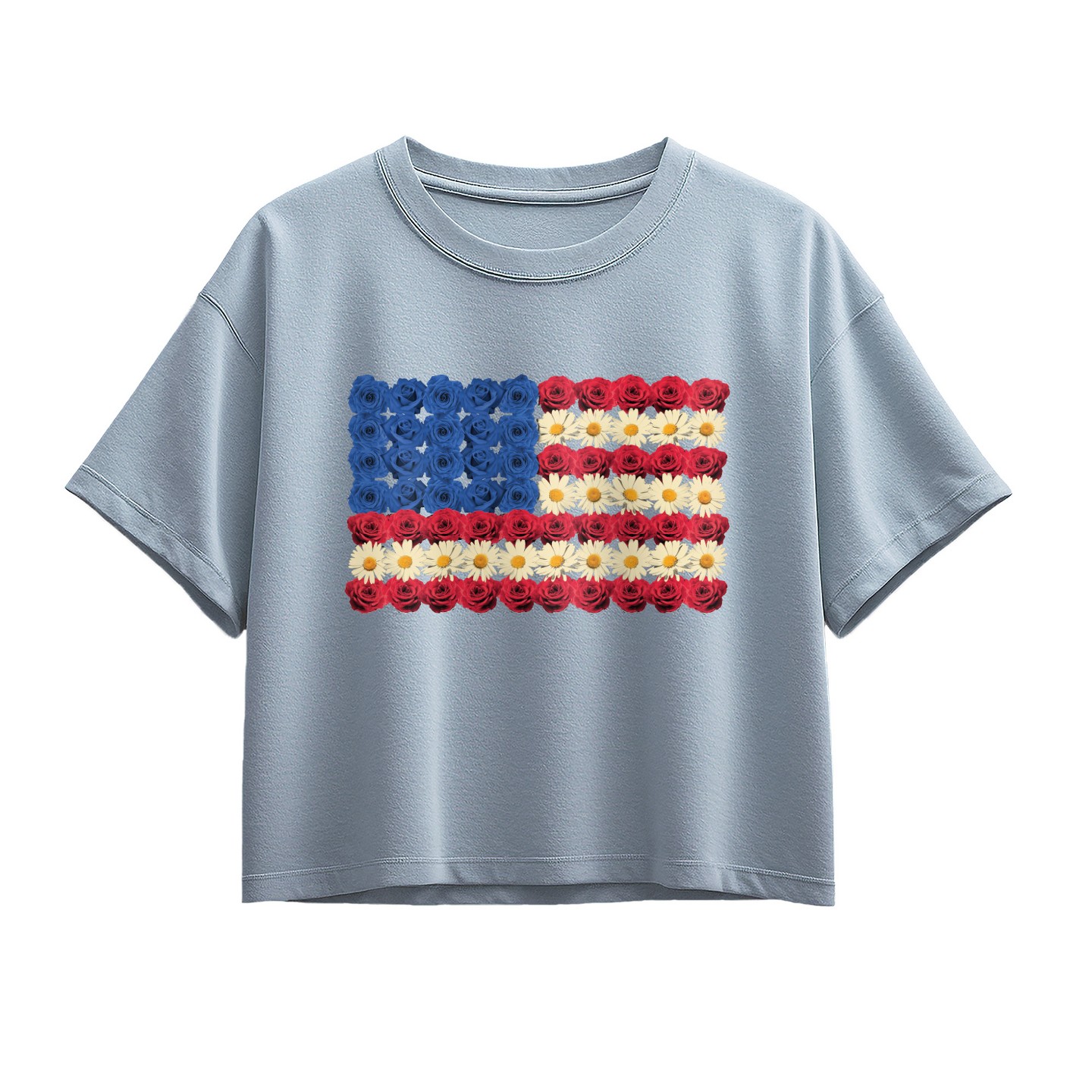 Футболка Instant Message Flower USA Flag Short Sleeve Boxy Graphic T-Shirt - Chambray Blue для девочек, цвет: Синий — фото 1