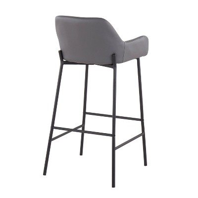 Daniella 38" Black Metal and Grey Faux Leather Bar Stools - Set of 2