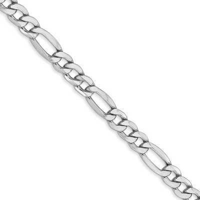 Black Bow Jewelry 5.35mm, 14k White Gold, Hollow Figaro Chain Necklace