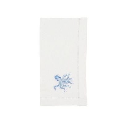 Saro Lifestyle Ocean Treasures Embroidered Octopus Napkin (Set of 6), White, 20"x20"