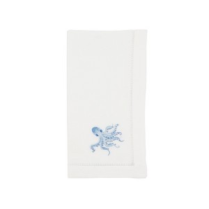 Saro Lifestyle Ocean Treasures Embroidered Octopus Napkin (Set of 6), White, 20"x20" - 1 of 4