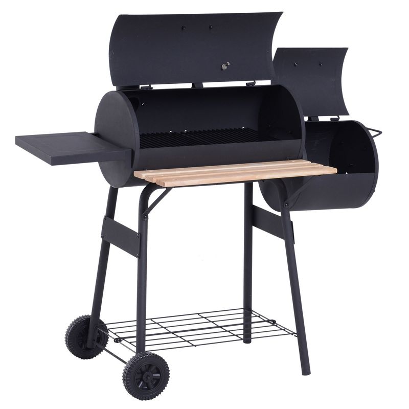 Outsunny 48" Steel Portable Backyard Charcoal BBQ Grill and Offset Smoker Combo with Wheels, 5 of 10