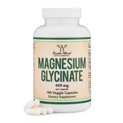 Magnesium Glycinate - 180 x 400 mg capsules by Double Wood Supplements - Supports Sleep Quality