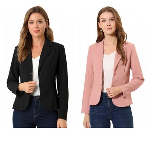 Allegra K Women's Elegant Work Office Lapel Collar Button Down Regular Fit Suit Blazer 2 Packs - 1 of 4