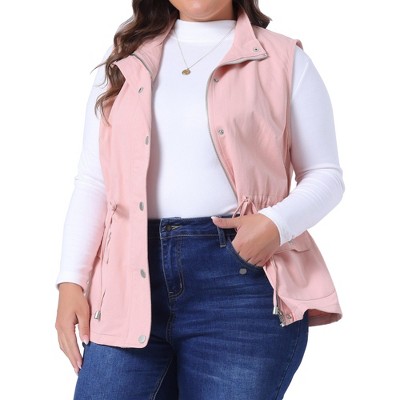 Agnes Orinda Women's Plus Size Utility Cargo Pockets Drawstring Waist Sleeveless Scrub Vests