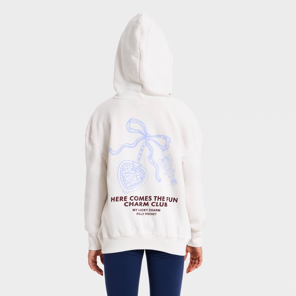 Girls' Polly Pocket Charms Hooded Front and Back Graphic Sweatshirt - Ivory XXL