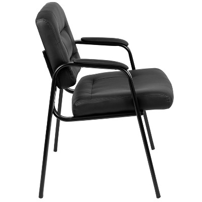 Black Leather Mid-Back Executive Reception Chair with Metal Frame