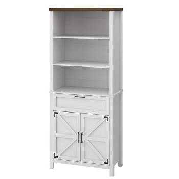 Whizmax Farmhouse Storage Cabinet, 5 Shelf Bookshelf, Versatile Storage Cabinet with Doors and Adjustable Shelves (White)