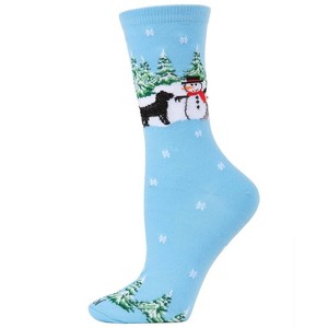 Memoi Women's Dog & Snowman Holiday Crew Socks Blue 9-11 - 1 of 4