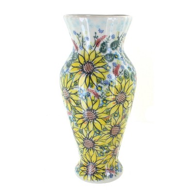 Blue Rose Polish Pottery Sunflower Maze Tall Vase