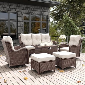 LayinSun Outdoor Patio Furniture Set, Brown Rattan Wicker Sectional Swivel Rocker Chairs Sets with Ottomans, Swivel Glider Chair - 1 of 4
