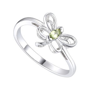 Sterling Silver White Gold Plated Butterfly Ring with Peridot and Tourmaline Gemstones – A Charming and Elegant Design for Teens - 1 of 3