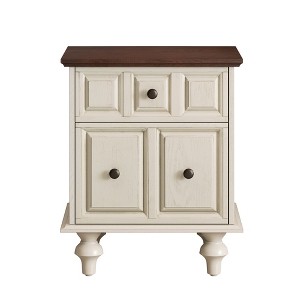 Gulches Vintage Nightstand with 2 Drawers & Roman Column Legs - 20.47'' Solid Wood Bedside Table, Antique White End Cabinet - 1 of 4
