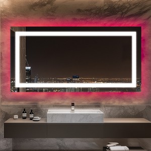 Overlength Rectangle RGB LED Bathroom Mirror w/ Bluetooth Speaker Vanity Mirror for Make Up - 1 of 4