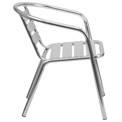 Sleek Silver Aluminum Indoor-Outdoor Dining Chair with Ladder Back