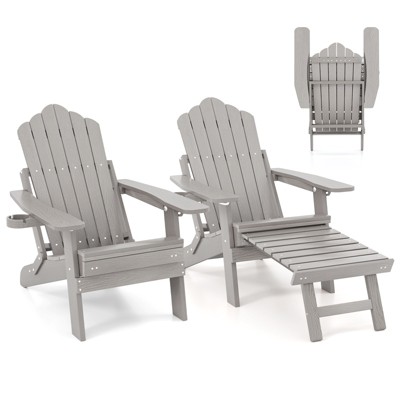 Tangkula 2 PCS Folding Adirondack Chair HIPS Fire Pit Chair w/ Adjustable Backrest