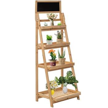 Vintiquewise Decorative Wooden 4-Tier Chalkboard Ladder Shelf, Flower Plant Pot Display Shelf Bookshelf, Plant Flower Stand