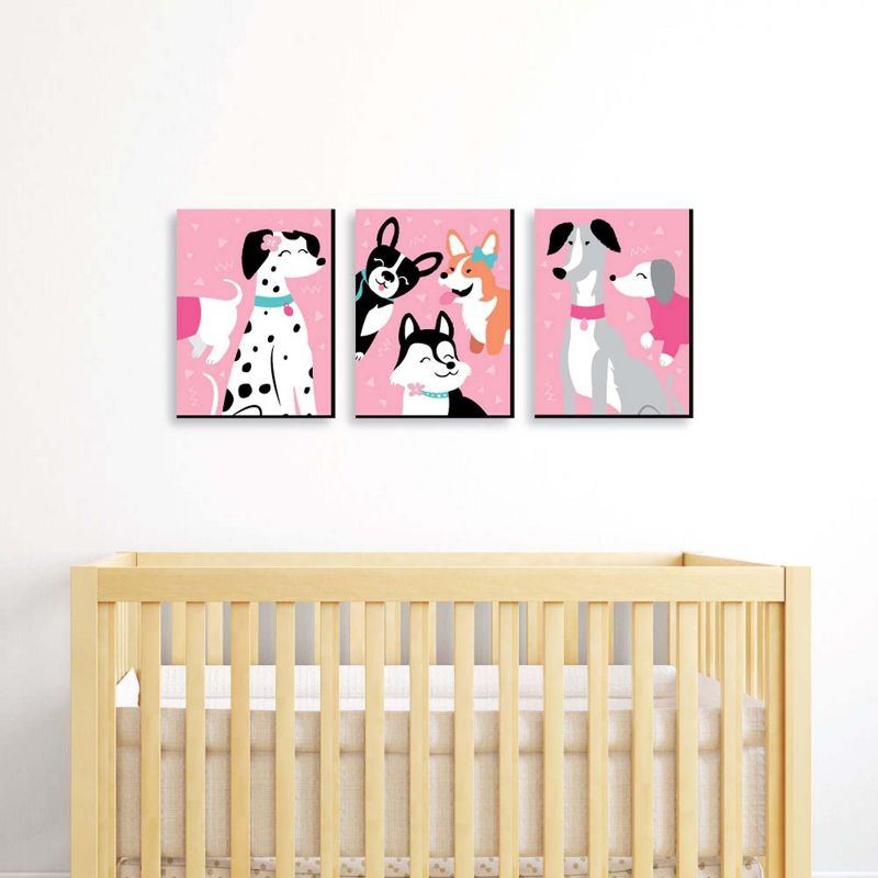 Big Dot of Happiness Pawty Like a Puppy Girl - Pink Dog Nursery Wall Art and Kids Room Decorations - Gift Ideas - 7.5 x 10 inches - Set of 3 Prints, 2 of 8