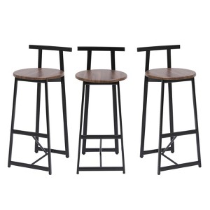 FONTOI 3PCS Counter Stools with Back&Footrests, Armless Counter Height Bar Stools for Living Room Kitchen, Black&Brown, 13.78"*34.25"*15.55" - 1 of 4