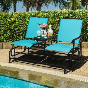 Costway 2 Person Outdoor Patio Double Glider Chair Loveseat Rocking Turquoise/Gray/Brown/Black/Navy/Wine - 1 of 4